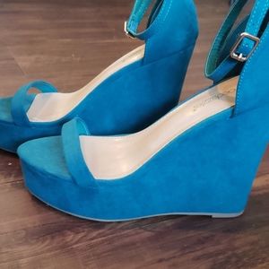 Blue wedge heels